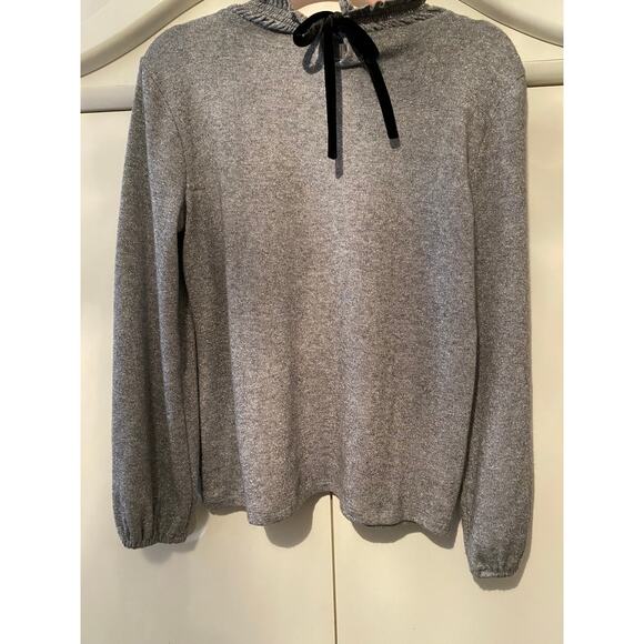 Talbots Silver Sparkle Women's Sweater with Black Velvet Bow detail Medium - Picture 4 of 7